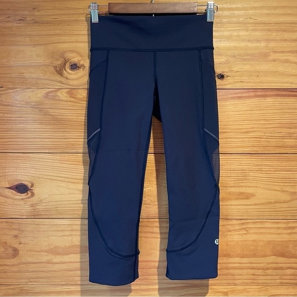 lululemon athletica Pants - Lululemon Home Stretch Crop 19” Mesh Sheer Leggings Midnight Navy Blue 4 W6AL8S